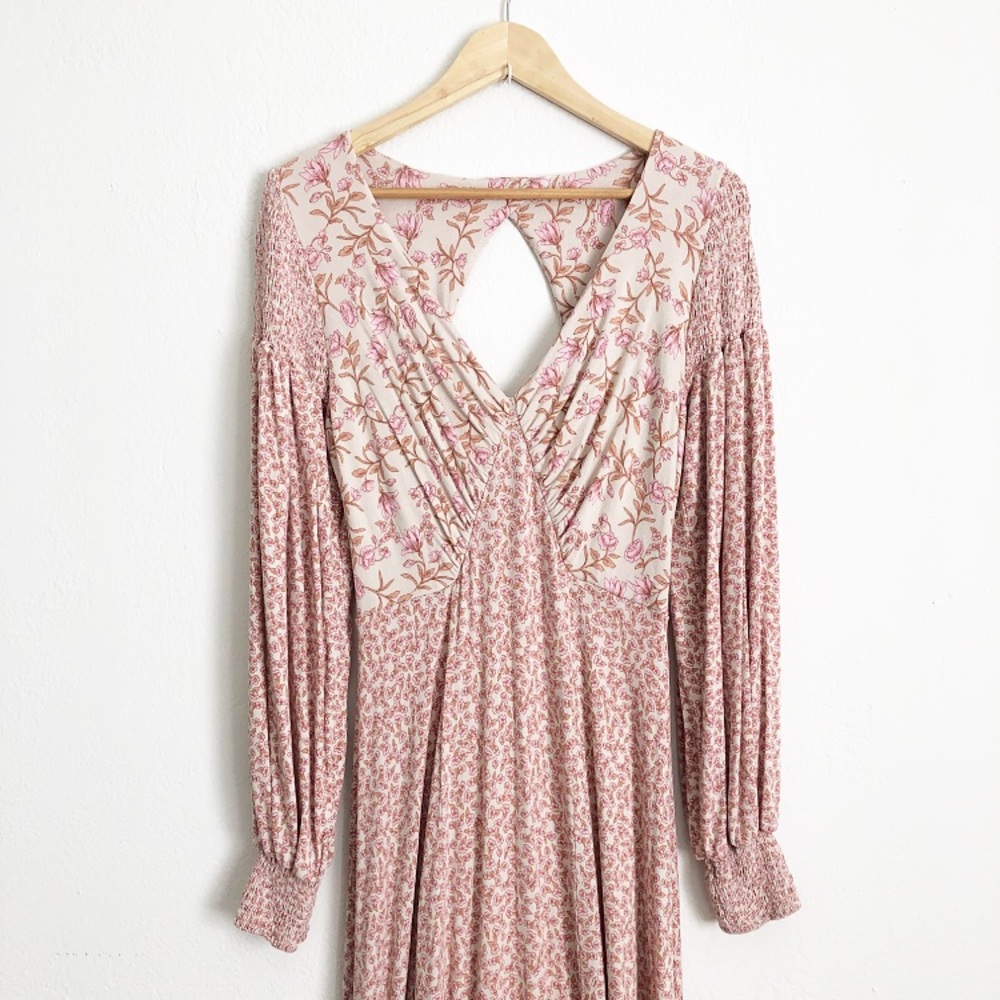 Free People Pink Floral Long Sleeve Maxi Dress